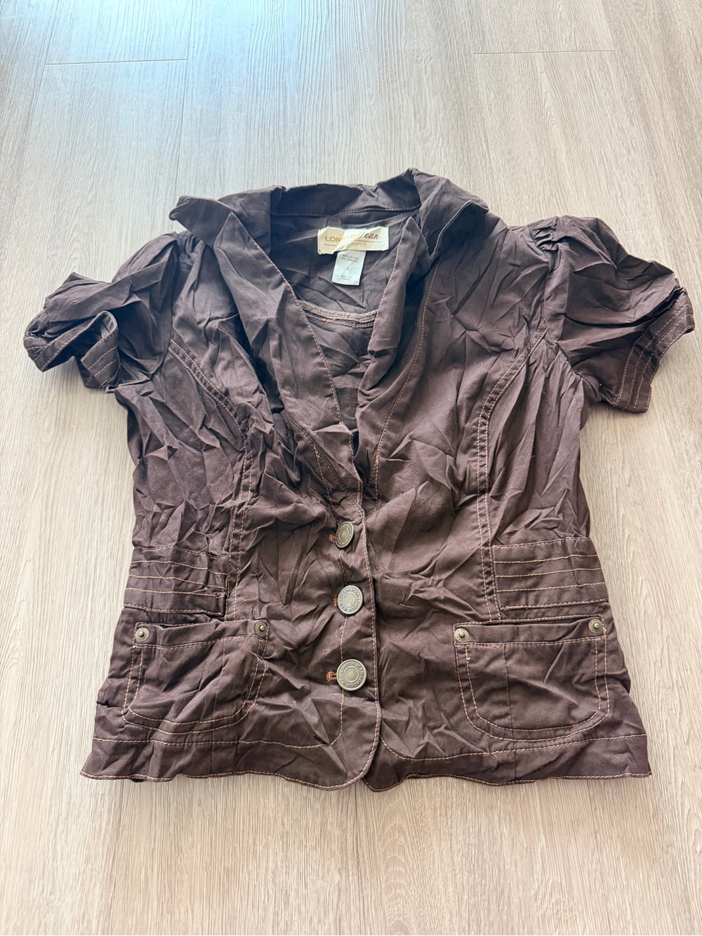 LONDONJEAN Dark Brown Short-Sleeve Button Front Blazer Top